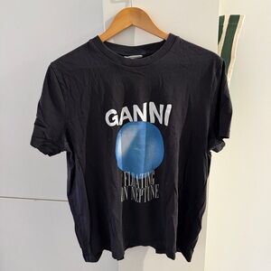 Ganni Black Tee with Blue Neptune Graphic